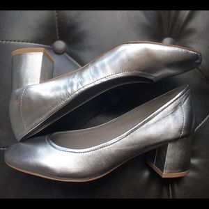 Steve Madden silver metallic block heels